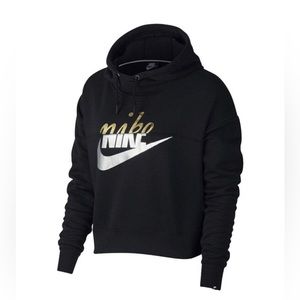 Nike Black Cropped Hoodie 2XL Two Tone Gold Silver Metallic Logo Extended Hood
